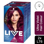 2x Schwarzkopf Live Ultra Violet L76 Permanent Hair Dye, Colour + 3 Levels Lift