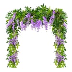 Cavestoff 2M Wisteria Artificial Flowers Vine Garland Wedding Arch Decoration Fake Plants Foliage Rattan Trailing Faux Flowers Home Decor Pack of 4