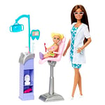 Barbie ​Métiers Coffret Dentiste avec 2 Poupées, Fauteuil De Dentiste, Station De Travail pour Dentiste Et Accessoires, Jouet Enfant, Dès 3 Ans, HKT70