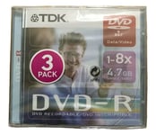 TDK DVD-R R4.7 DATA / VIDEO 1-8X 4.7GB DVD RECORDABLE / DVD INSCRIPTIBLE 3-PACK
