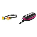 Arena Unisex's Cobra Ultra Swipe Goggle, Yellow Copper-Black, One Size & Arena Unisex Swimming Goggles Case for Swimming Goggles (Hard Shell, Carabiner), Black White Fuchsia (509), One Size