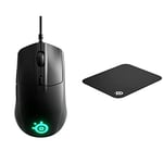 SteelSeries Rival 3 - Souris Gaming - Capteur Optique TrueMove Core de 8500 CPI - 6 Boutons Programmables & QcK Mini - Tapis de Souris de Jeu en Tissu - Surface Exclusive Micro tissée - Taille S