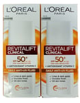 2 X L'Oréal Paris Revitalift Clinical SPF50+ Anti-UV Antioxidant Vitamin C Daily