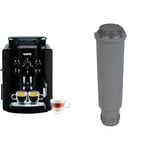 KRUPS ESSENTIAL NOIRE Machine à café broyeur grain Cafetière expresso 2 tasses Nettoyage automatique Buse vapeur Cappuccino YY8125FD & Cartouche Aqua Filter Claris F08801