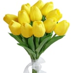 12 st gula konstgjorda tulpaner, latex konstgjorda blommor, konstgjorda blomsterbukett, falska tulpaner av högsta klass konstgjorda blommor
