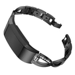 Fitbit Charge 2 X-shape rhinestone alloy watch band - Black