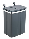 WENKO Door trash can (12) grey - Cabinet trash can, kitchen trash can, Capacity: 12 l, Polypropylene, 26 x 34 x 17 cm, Grey