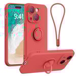 Galful Coque avec Cordon iPhone 15 Plus Etui,Silicone Housse iPhone 15 Plus avec Anneau Bracelet Case Mince Support Magnétique Microfibre Douce Antichoc Anti-Rayures Cover-Rouge