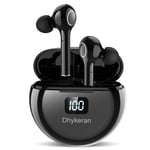 Dhykeran Wireless Earphones True Wireless Bluetooth in-Ear Headphones Stereo Bass Earbuds LED Power Display Headset HD Call Supper Music (Black)