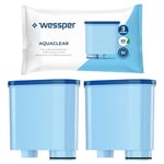 Wessper Cartouche Filtrante Aquaclean Compatible avec Philips et Saeco Machine à café, Filtre à Eau avec Charbon Actif - 2 pièces, Bleu