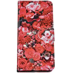 Felfy Compatible with LG Q70 Phone Case PU Leather Protective Cover Red Rose Fashion Pattern Flip Wallet Case with Magnetic Stand Card Slots Shockproof Leather Cover for LG Q70