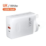 Blanc Royaume-Uni-Elough-Chargeur de téléphone USB C GaN, adaptateur de charge rapide PD, 120W, iPhone, Xiao