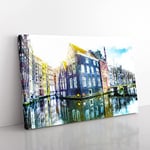 Big Box Art Reflections of Amsterdam Painting Canvas Wall Art Print Ready to Hang Picture, 76 x 50 cm (30 x 20 Inch), White, Grey, Black