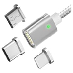 Topk Am21 3-i-1 Magnetisk Kabel - Lightning, Usb-c, Microusb... Silver