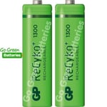 2 x GP Recyko AA 1300mAh Rechargeable NiMH Batteries Stay Charged HR6