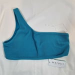 Seafolly Women's One Shoulder Bandeau Bikini Top, Blue Grass. Size 14 UK