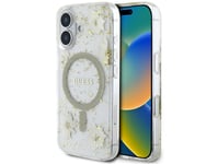 Etui Guess Resin Flowers Glitter Magsafe Do Iphone 16 Beżowy