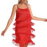 Gatsby le Magnifique Robe à franges spaghetti pour femme avec bandeau, accessoire de fête style art déco années 20 - Rouge - Taille M
