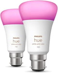 2x Philips Hue B22 BC | White Colour Smart Bulb | Bluetooth Zigbee | Twin 1100Lm