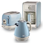 Jug Kettle, Toaster & Filter Coffee Machine Set, Blue Vintage Style, Ariete