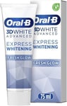 Oral-B 3D White Advanced Toothpaste, Express Whitening, Fresh Glow, 75ml