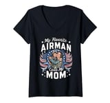 Womens Favorite Airman Calls Mama Funny Air Force Soldier Mom V-Neck T-Shirt
