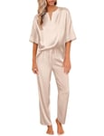 Ekouaer Satin Pyjama Femme Pyjama Set Femme Soie Nuit Pjs Sets Sleepwear,Champagne,M