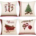 Jul kuddfodral 45x45 Set om 4 Dekorativa Jul kuddfodral Bomull 45 x 45 cm, för sovrum, stol, säng