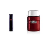 Thermos 185515 Light and Compact Flask, Midnight Blue, 1L & 184807 Stainless King Food Flask, Cranberry Red, 0.47 L