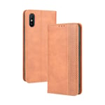 UILY Case Compatible for Xiaomi Redmi 9AT, Retro Style Anti-Fall Flip Wallet Leather Cover with Card Slot, Magnetic Suction Bracket Shell. Brown …
