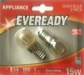 2 Eveready Twin Packs Oven Bulbs 300° 15W Appliance Light Lamp Bulb 240v SES E14