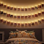 B.K.Licht guirlande lumineuse porte photos, ruban porte photos avec pinces, bande lumineuse 40 LEDs, luminare intérieur decoratif, 120 lm, IP20, longueur 5m