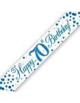 Happy 70th Birthday - 2,7 Meter Hvit og Blå Holografisk Banner