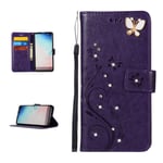 For Galaxy A40 Case, Samsung Galaxy A40 Leather Case Wallet Flip Cover Bling Diamonds Design Holster Case With Pocket ID Credit Card Holders/Cash Slots Case Cover (Samsung Galaxy A40,Dark Purple)