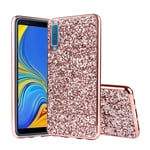 Samsung Galaxy A7 (2018) galvaniserat hybrid plast mobilskal med glitterpuder yta - Ros Guld Rosa