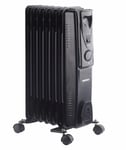 Daewoo 1500W Portable Oil Filled Radiator Heater with Thermostat Control - Black
