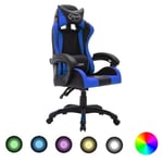 (7401)Chaise gaming - Fauteuil de jeux vidéo - avec LED RVB Bleu et noir Similicuir