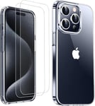 NWNK13 Clear Case for Iphone 15 Pro Max Case and 2 Pack Tempered Glass Screen Pr