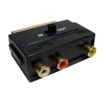 SCART To RCA AV Phono Adapter 3 RCA Composite Video With In / Out Switch GOLD