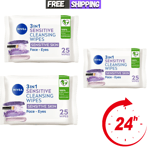 3xNIVEA Biodegradable Cleansing Wipes Sensitive Skin (25 sheets) Biodegradable W
