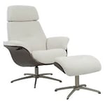 Nordic Furniture Group Falcon Hellegjerde fåtölj med pall tyg natur/ek brun och ben metall borstad