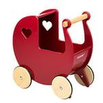 Moover Wooden Doll's Pram for Toddlers, Fully Assembled, Push Along Toy, High Quality Birch Wood Pram, 2 Years+, 46 x 44 x 25 cm, Red and Natural Wood