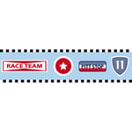 Frise papier peint emblèmes d'équipe de course - 13,25 cm x 5 m de Estahome bleu céleste