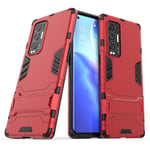 BeyondTop Case for Oppo Find X3 Neo/Reno5 Pro+ 5G Case Rugged TPU/PC Double Layer Hybrid Armor Cover, Anti-Scratch PC Back Panel + Shockproof TPU Inner Protective + Foldable Holder-Red