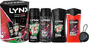 LYNX Recharge & Africa 2 Body Spray 2 Body Wash & Scrubber Bumper Pack Gift Set