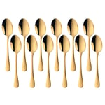 SUNSENGEUR Dessert Spoons, 18/0 Stainless Steel, Oxford European Style 7.3 inches-Pack of 12, Gold