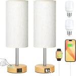 Bedside Lamps Set of 2, 3-Way Dimmable Touch Lamps Bedside with USB-C+A Charging