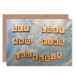 Get Lost Find Yourself Travel Scrabble Blank Greeting Card With Envelope