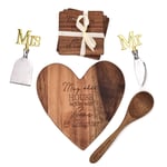 Wedding Cheese Board Gift Set - Coaster / Spoon / Knife - Mr and Mrs