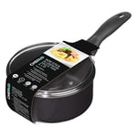Chef Aid Sauce Pan, 16 Cm Aluminium Pan With Glass Lid And Stay Cool Handle, Built In Ventilation Steam Vent, For Use On Gas, Electric And Ceramic Hobs